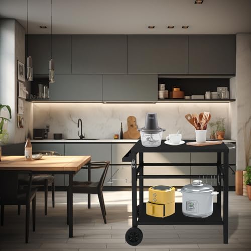 Grill Cart Table with Wheels, Food Prep Worktable with Hooks and Spice Rack D908791