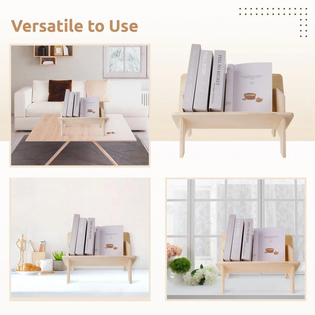Wooden Desktop Bookshelf, Tilted Tabletop Bookcase, Desk Organizer Storage Rack G688927