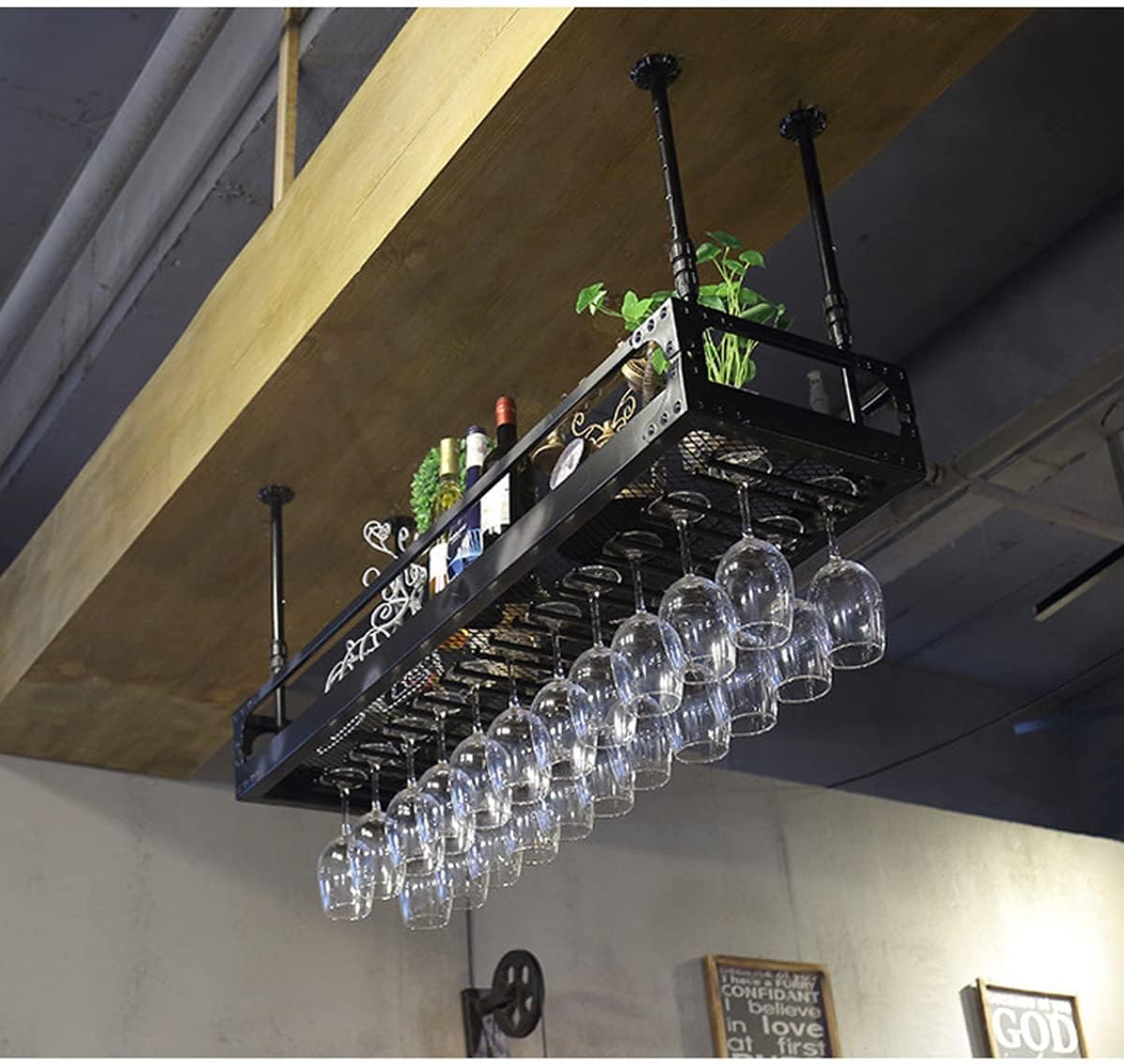 Wall-Mounted Wine Glass Rack, Industrial Vintage Metal, Bronze, 60x35cm O7312