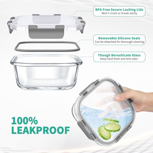 34pcs Glass Food Storage Containers with Lids, Airtight Meal Prep Set, Leak Proof, BPA-Free, Microwave Safe I72052