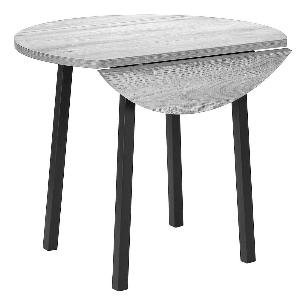 Gray Dining Table Set 3pcs Small Drop Leaf Kitchen Black Metal N9589