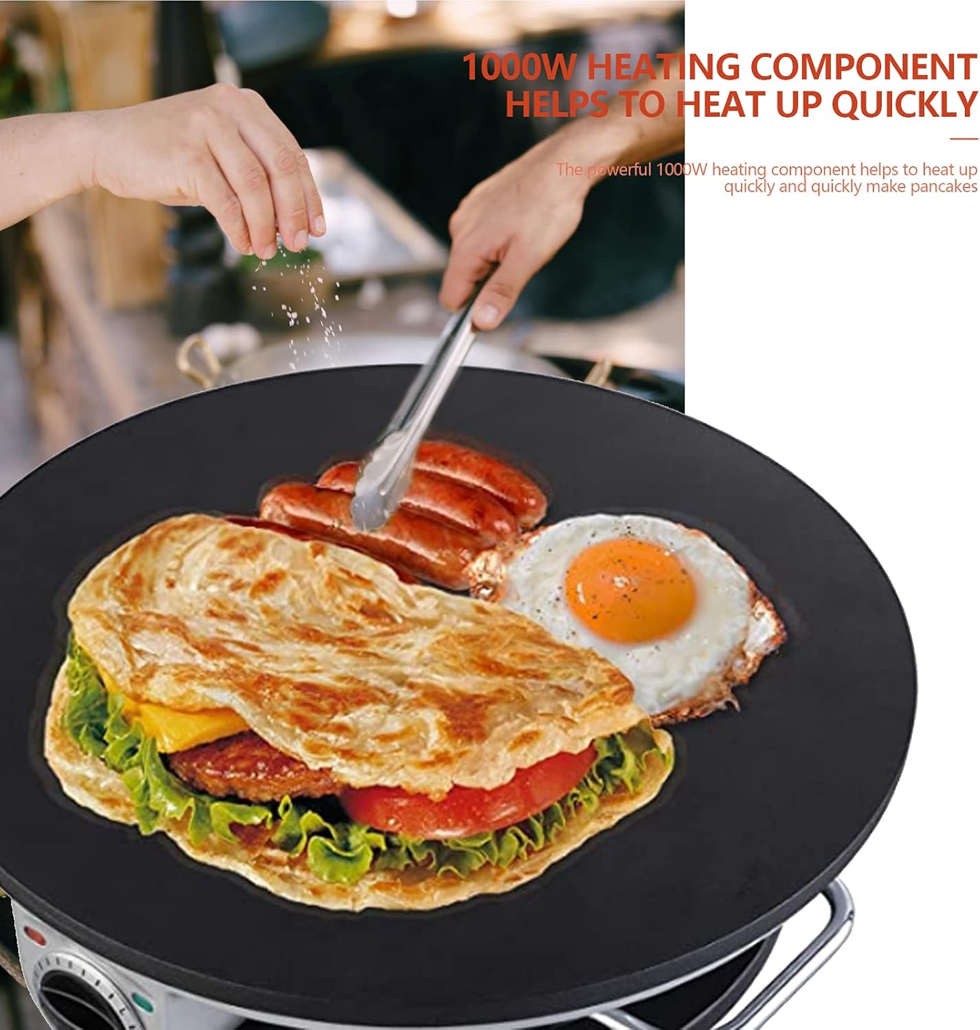 1000W Electric Crepe Maker, 13in Non Stick Pan with 3 Temperature Settings T64160