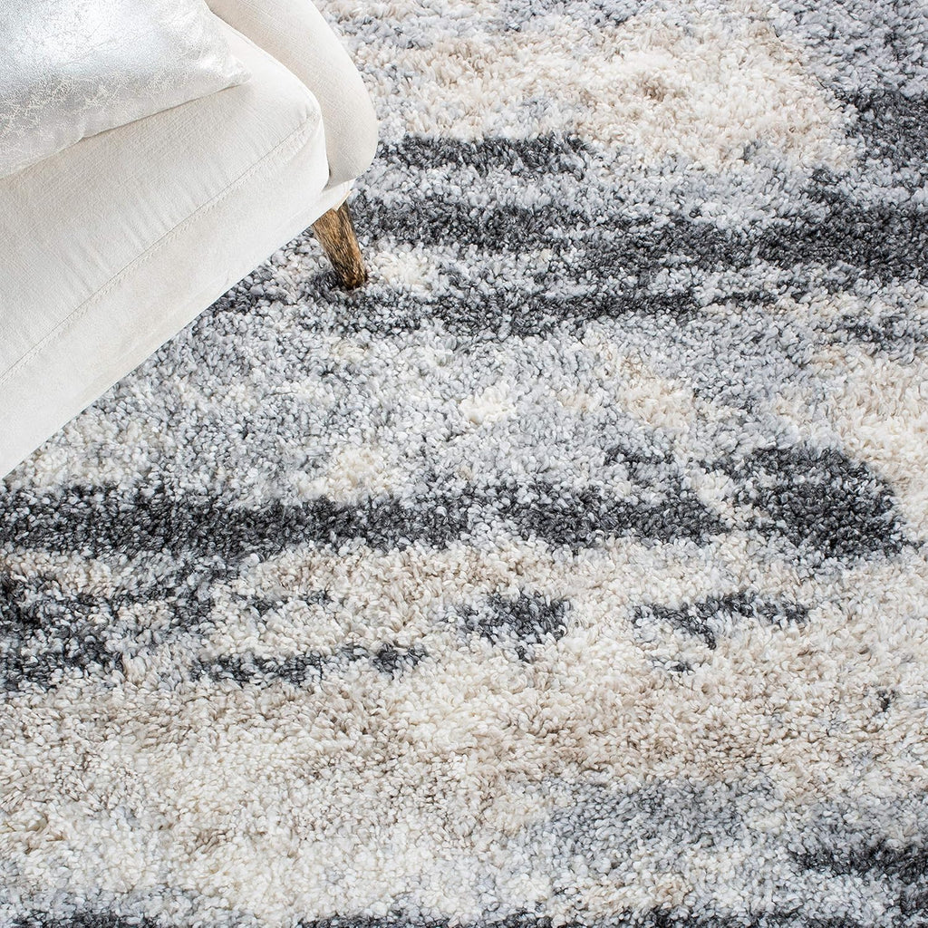 Shag Area Rug - 8' x 10', Grey & Ivory, Modern Design, Non-Shedding V749939