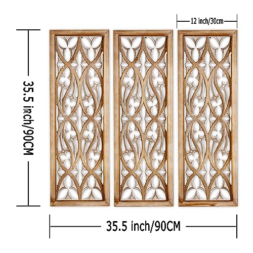 Carved Wood Wall Art Decor - Floral Design Panel, Distressed Antique Wall Sculpture for Living Room, Bedroom, and Entrance Hall A88064