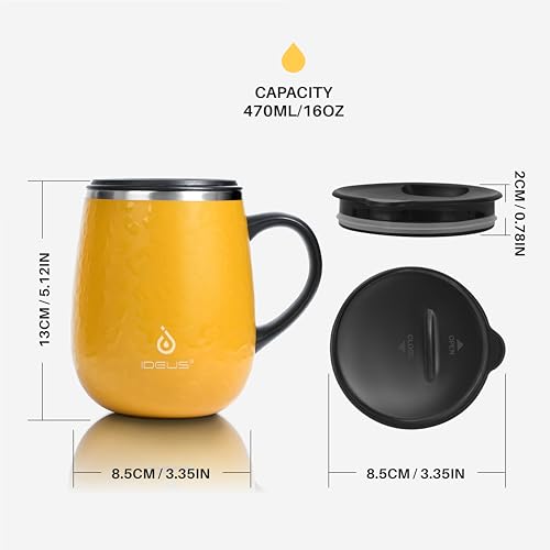16 oz Insulated Coffee Mug with Handle and Lid, Stainless Steel Travel Tumbler, Ocean Blue I178