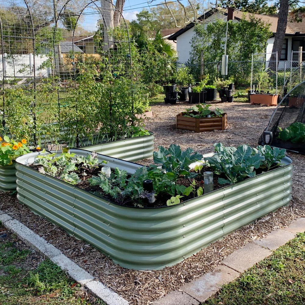 L-Shaped Modular Metal Raised Garden Beds, 17" Tall, Large Size B7657