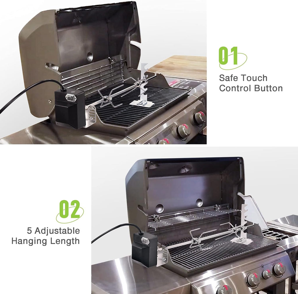Universal Rotisserie Grill Kit, Automatic Rotating BBQ with Motor and Spit Rod D494