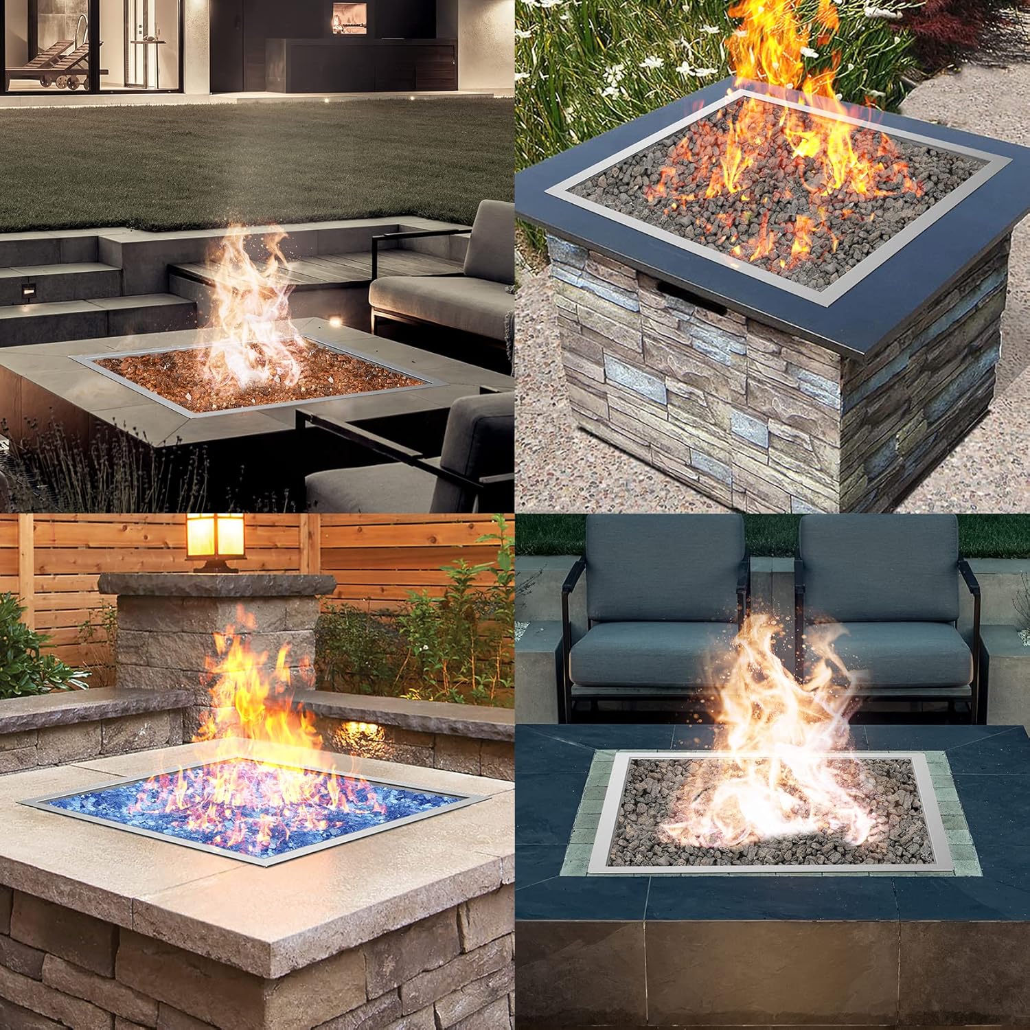 30" x 30" Square DIY Drop-in Firepit System with Stainless Steel Burner Pan, Ring and Cover P63593