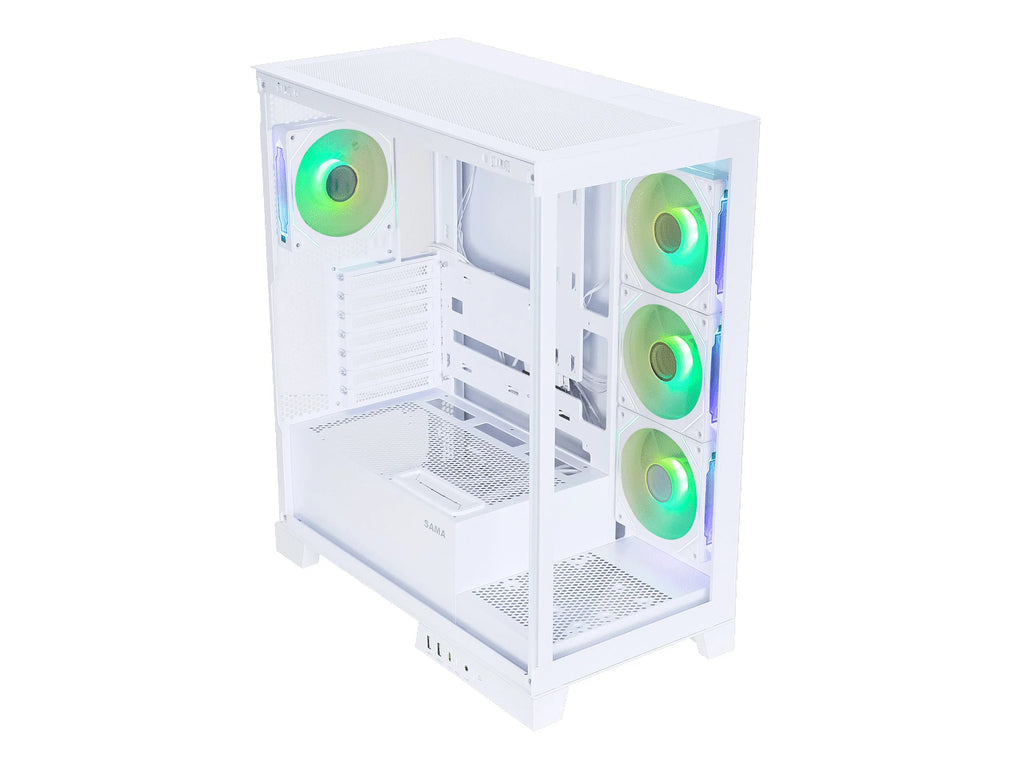 White Dual USB3.0 and Type C Tempered Glass ATX Mid Tower Gaming Computer Case with 4 x 120mm ARGB Fans J9160