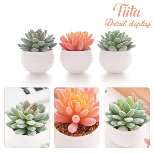 Artificial Succulents in Pots Fake Plants Ceramic Planter Desk Decoration S2622