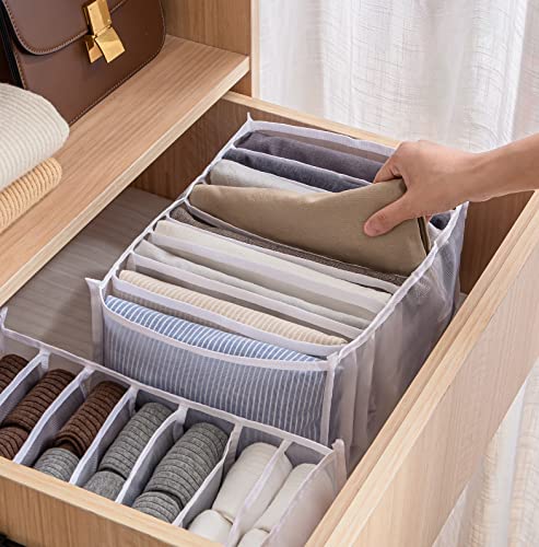 Drawer Organizers for Clothing, 7 Grids Washable Storage Box, Foldable Closet Organizer (White, Large) N664571