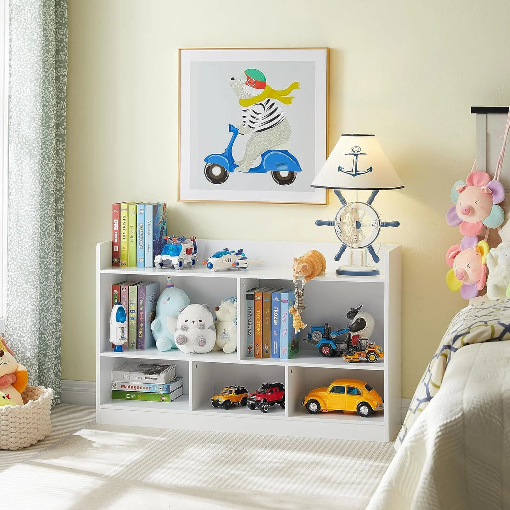 Kids Toy Storage Organizer, 5-Section Wooden Bookshelf for Classroom Playroom Nursery C7817