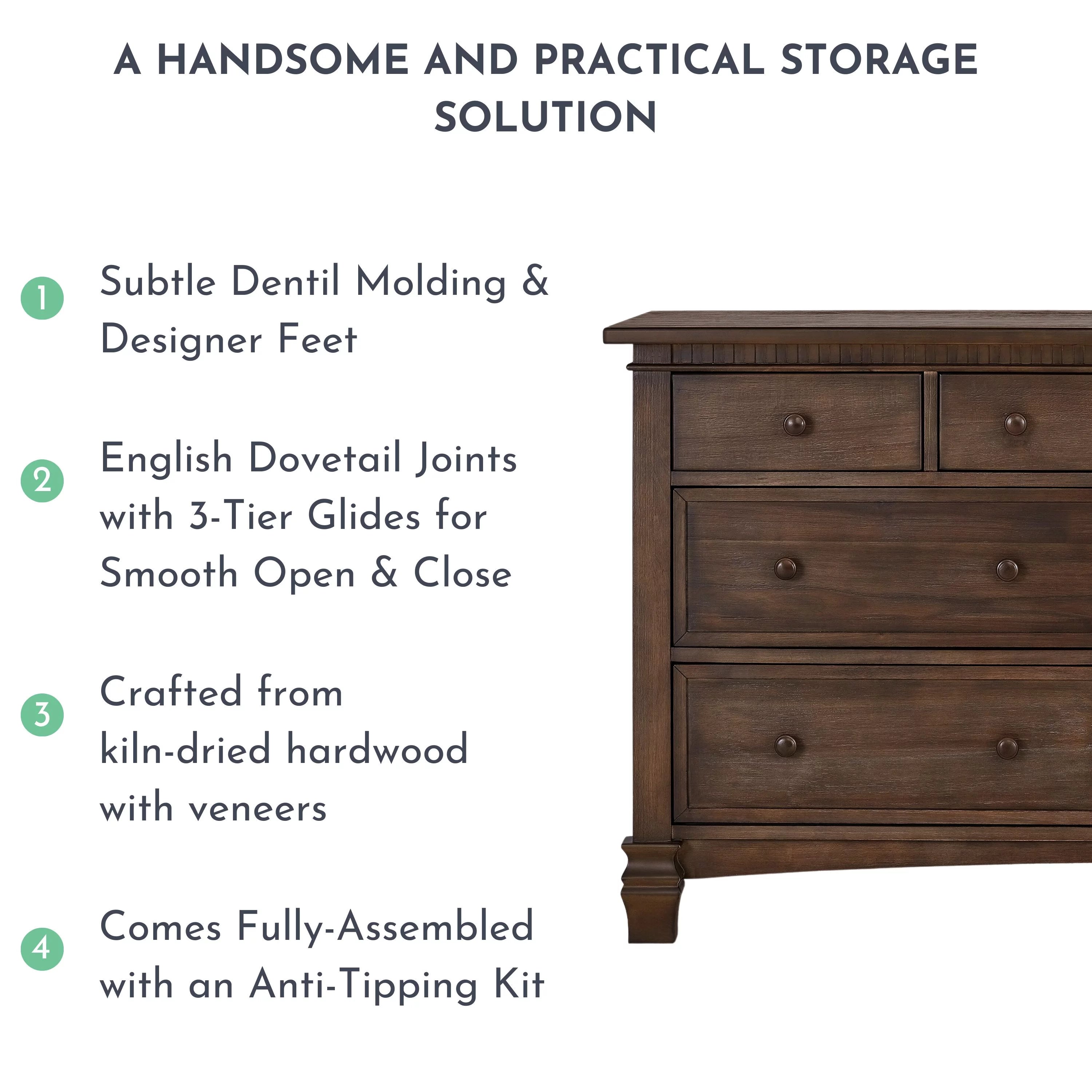 Antique Brown Double Dresser, 7 Drawers E338