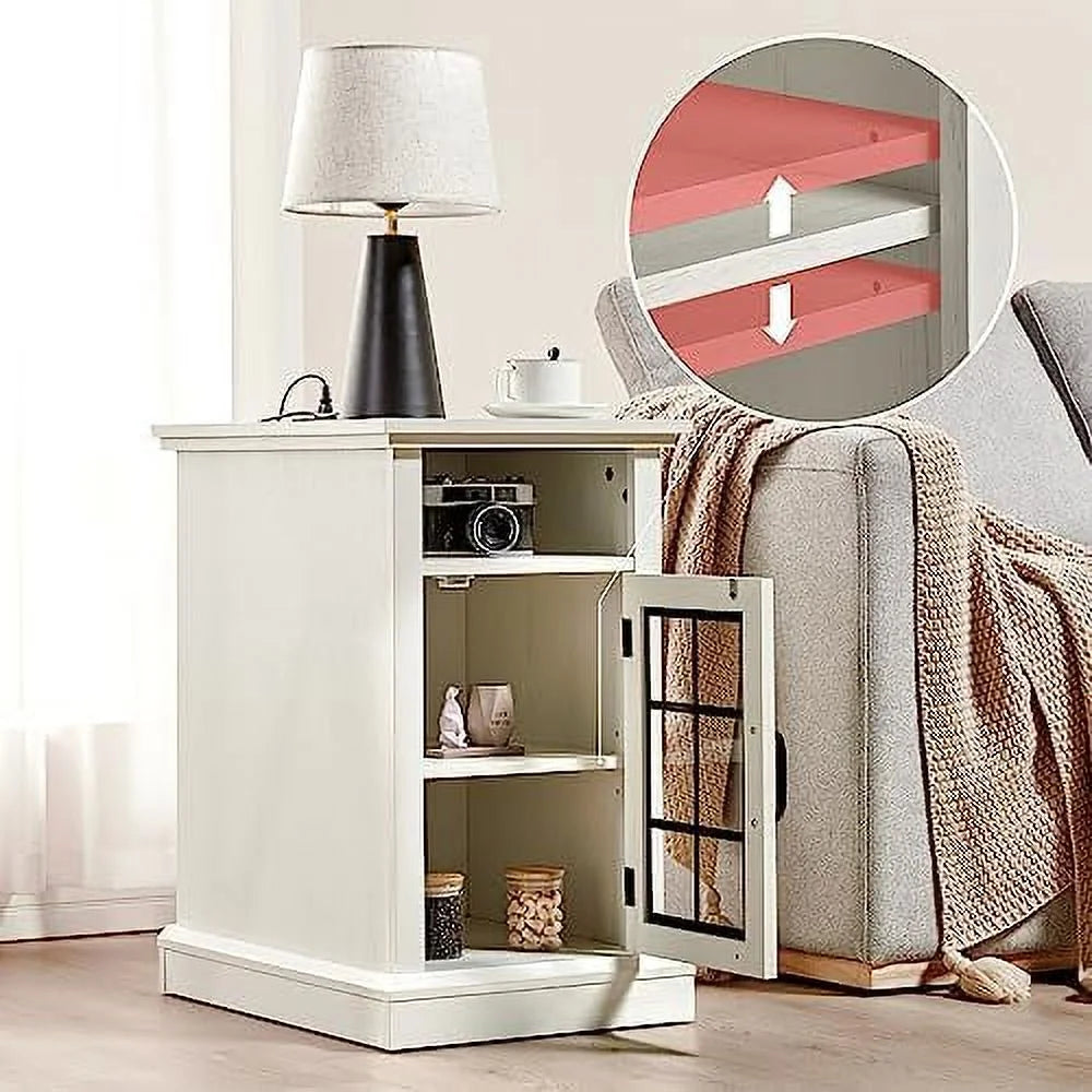 Set of 2 End Tables with Charging Station and Glass Door Z36679