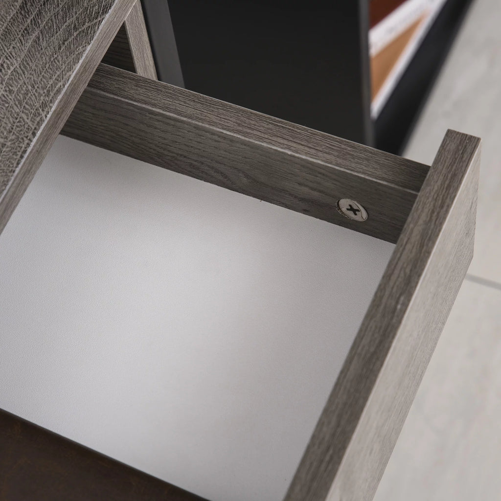 Industrial End Table with Drawer and Bottom Shelf, Mobile Side Table, Grey J804