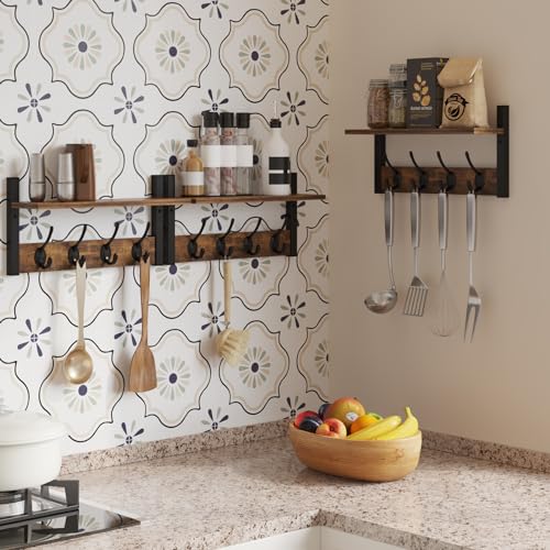 Wall Mounted Wood Coat Rack with 16 Hooks, Set of 4 O454419