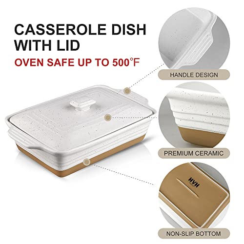 Ceramic Casserole Dish with Lid, 9x13, Oven Safe, 3.5 Quart, White T737676