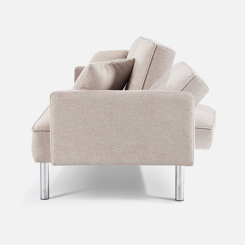 Extra Long Tufted Beige Fabric Futon Adjustable Sofa Bed J212