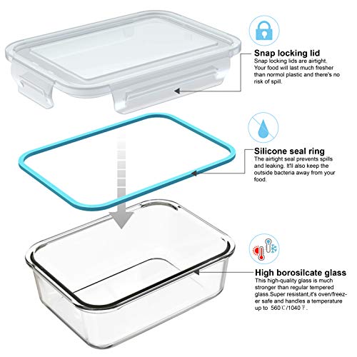 Glass Food Storage Containers with Lids, 18 Piece, BPA Free & Leak Proof W87310
