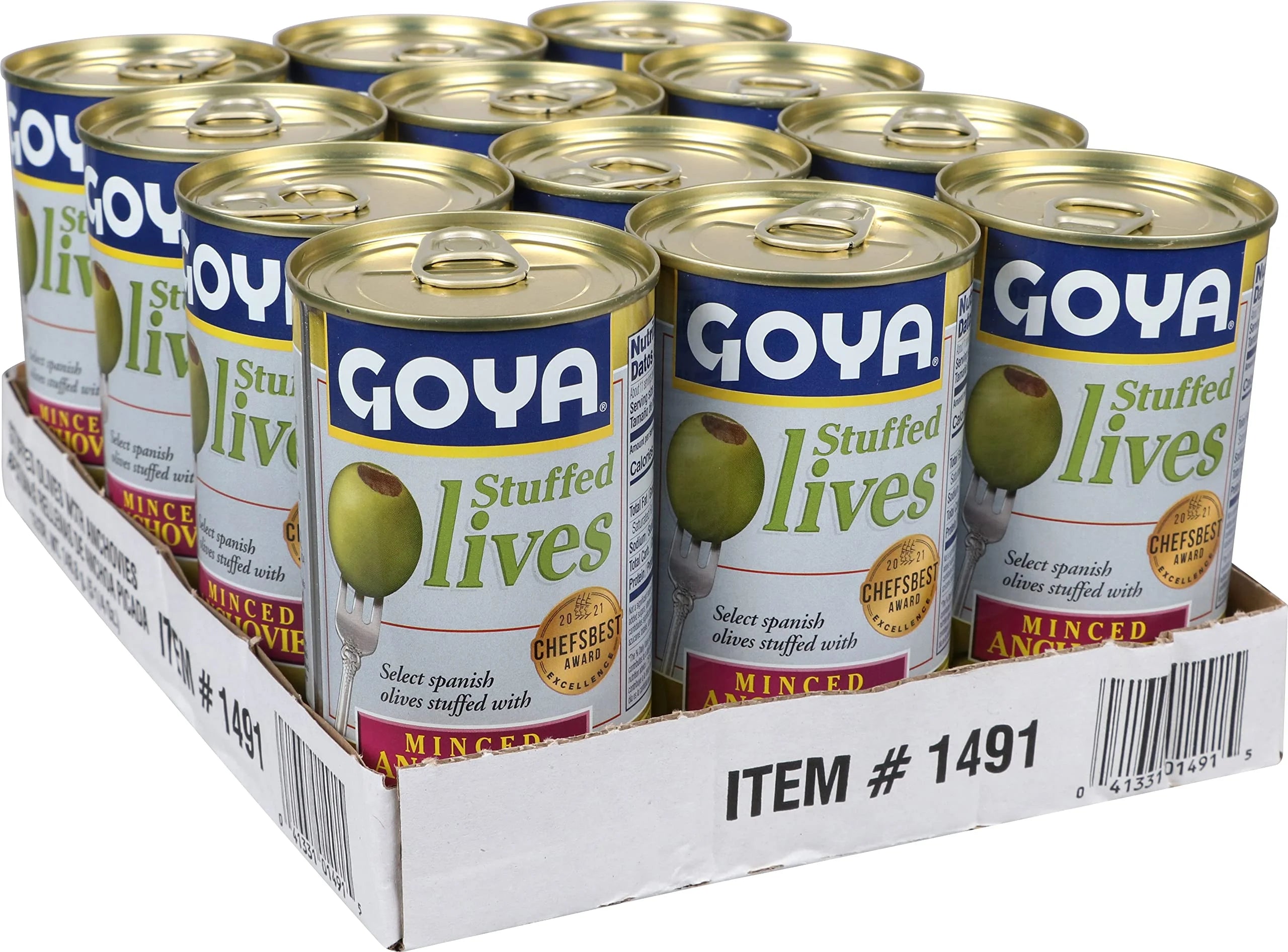 Stuffed Manzanilla Olives with Anchovies, 5.25 oz Pack of 12 B236728