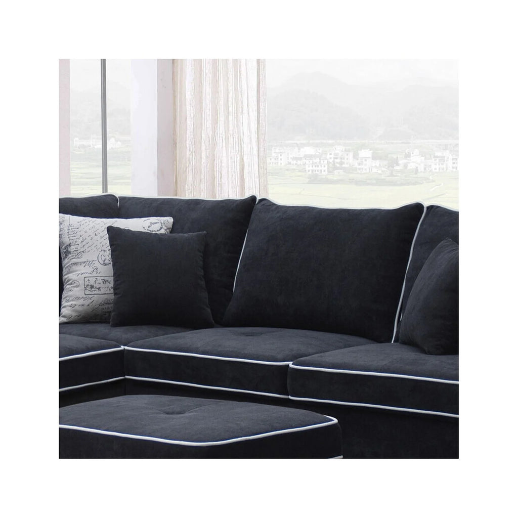 Country Cottage Fabric Sectional Sofa with Chaise and Storage Ottoman N984