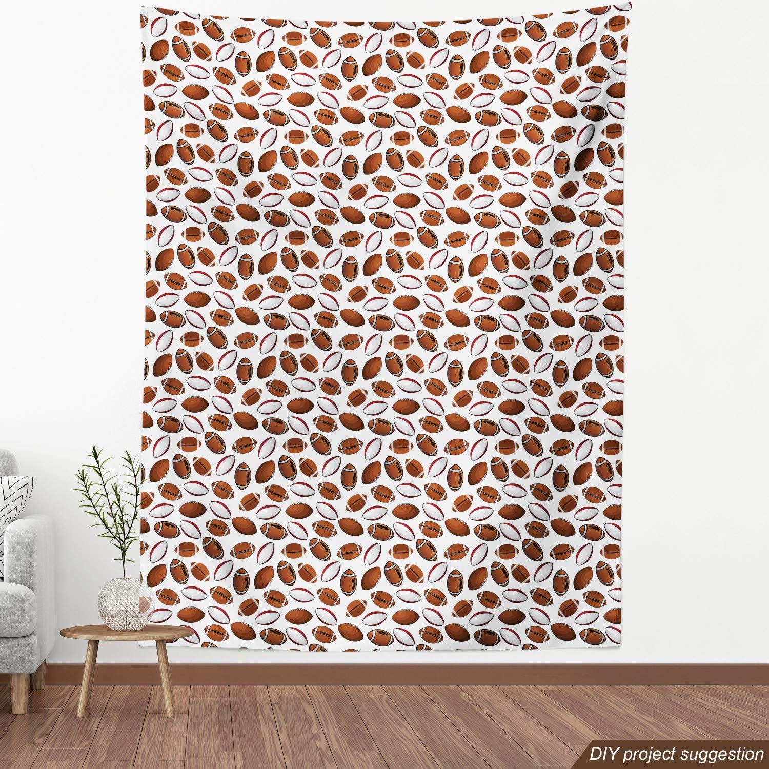 American Football Fabric by The Yard, Cartoon Rugby Balls Design, Decorative Fabric for Upholstery, 1 Yard S8663