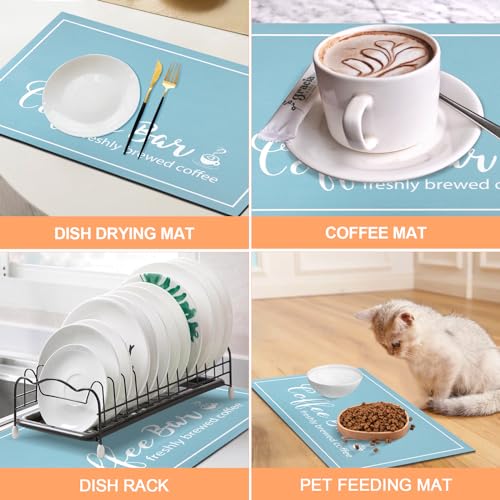 Dish Drying Mat for Countertops, Absorbent Coffee Bar Mat with Coffee Cup Pattern, Linen G600