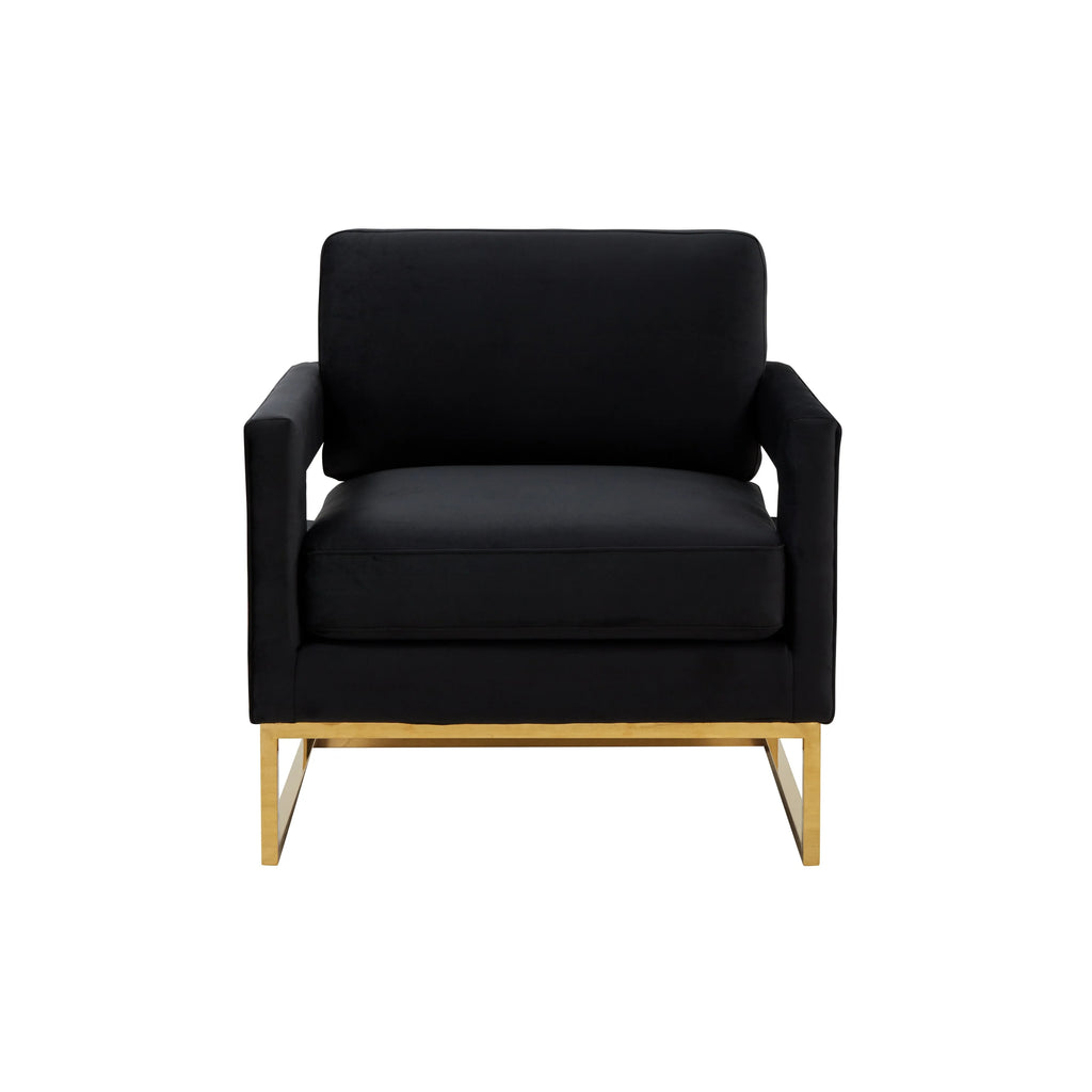 Modern Black Velvet Accent Chair with Gold Trim M228