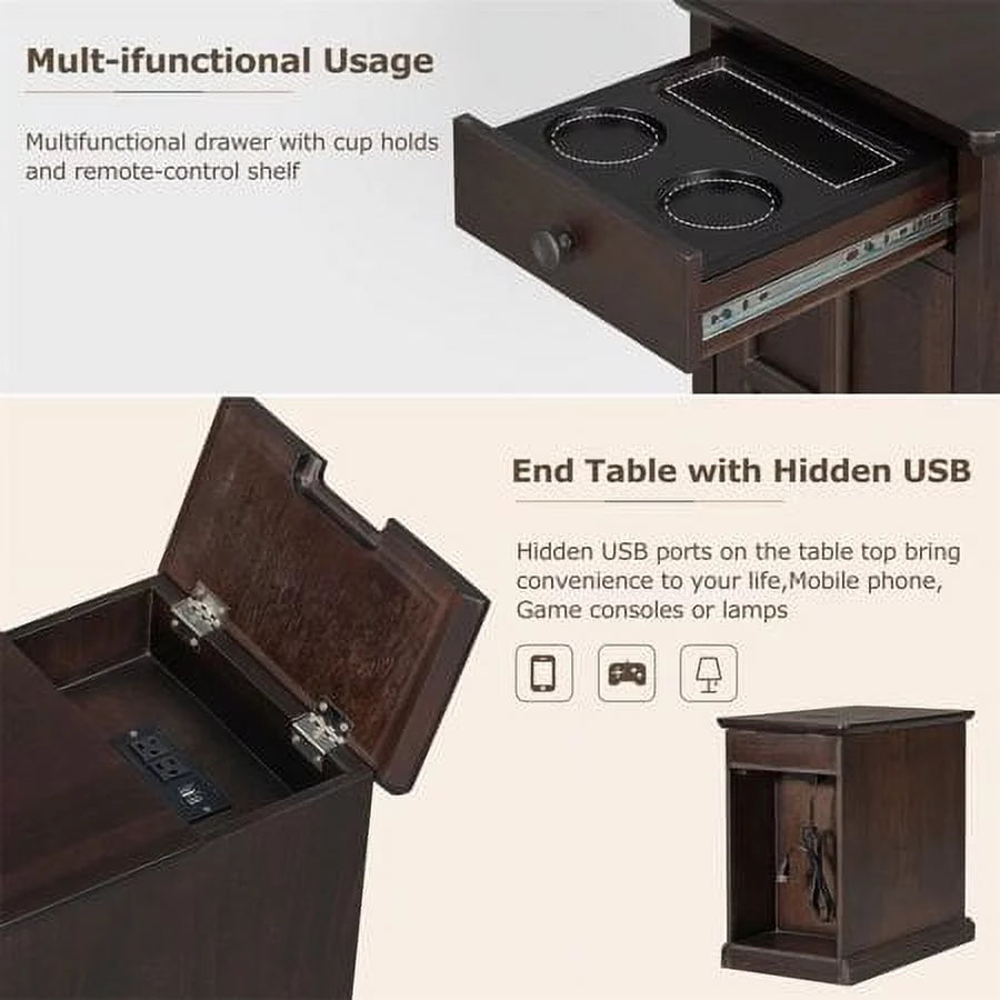 Vintage End Table with USB Ports and Drawer A90728