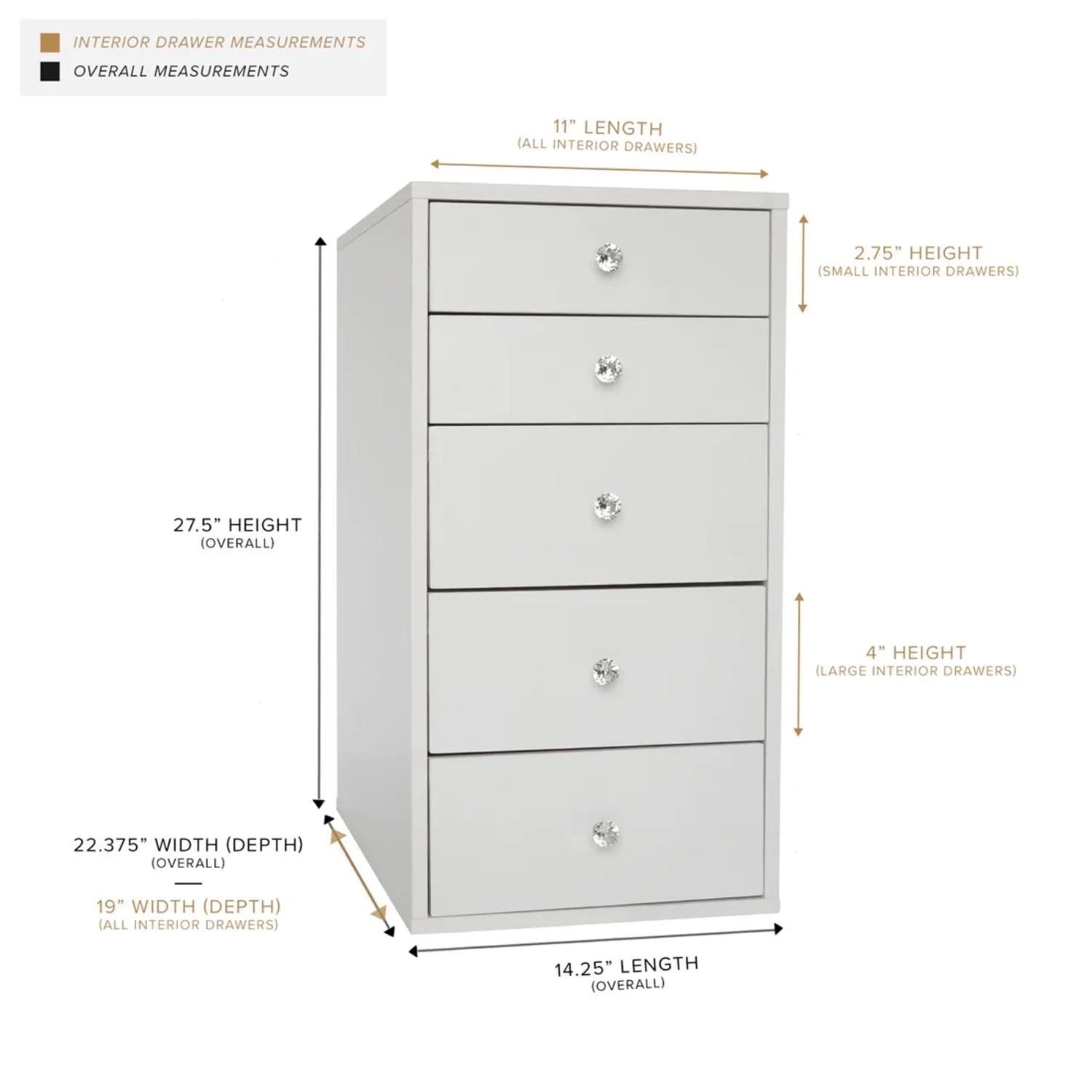 5-Drawer Makeup Vanity Storage Unit, Bright White R6517