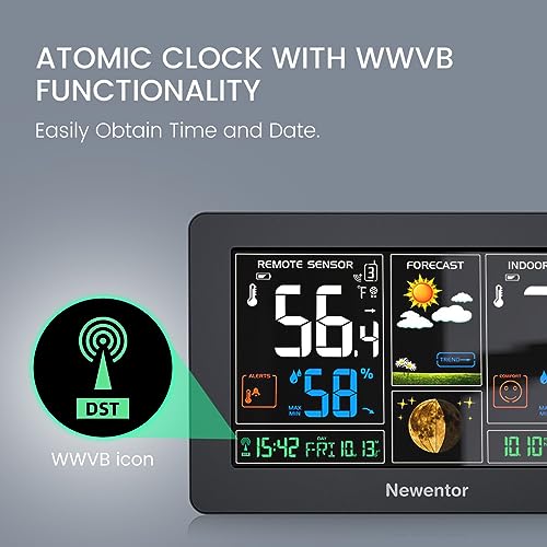 Wireless Indoor Outdoor Weather Station with 2 Remote Sensors, 7.5" Color Display, Atomic Clock, Black Z53659