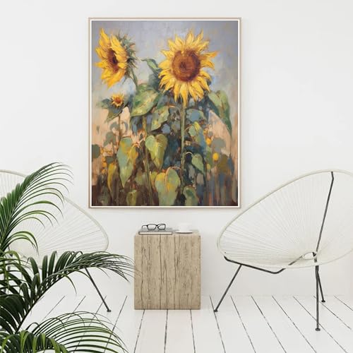 Colorful Sunflower Canvas Oil Painting Wall Art, 80 x 60 in, Unstretched K867175