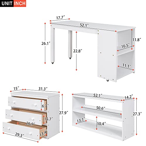 Low Study Loft Bed with Desk and Bookshelf J88891