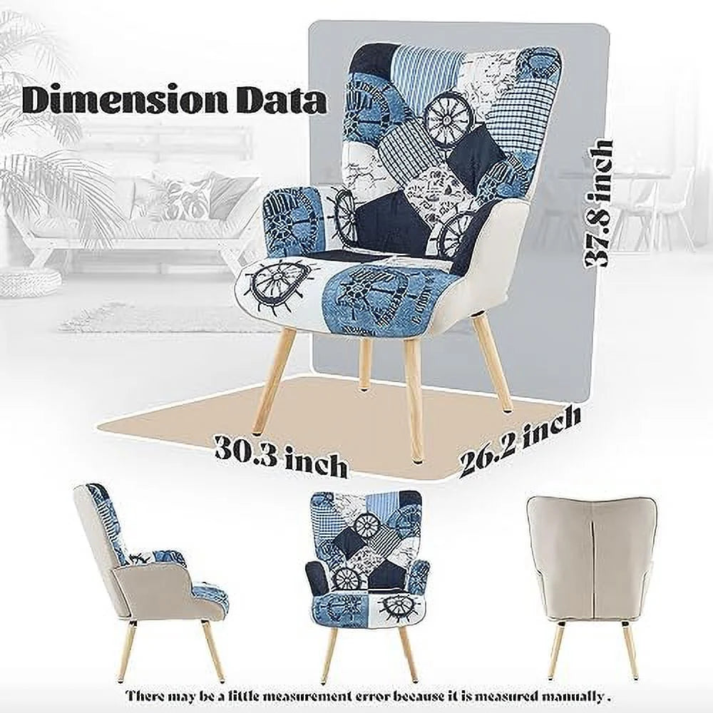 Accent Chair with High Backrest Wooden Base Upholstered Armchair for Small Spaces D652