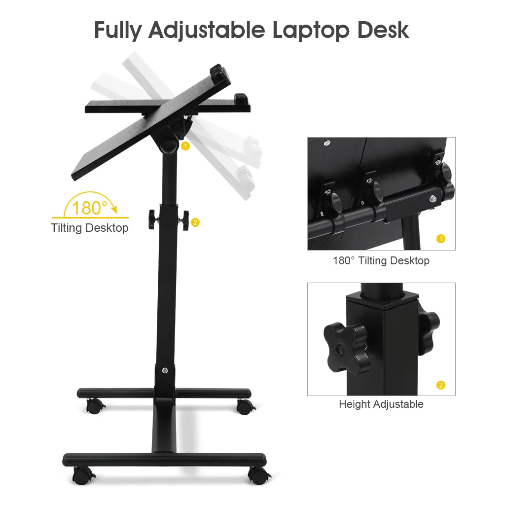 Height Adjustable Mobile Laptop Desk, Black Walnut W461