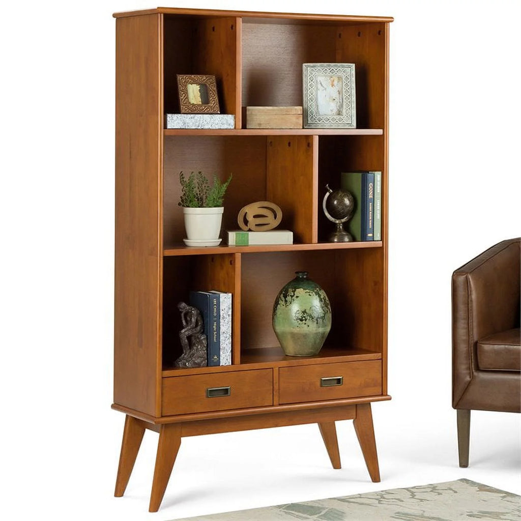 Mid Century Modern Wide Bookcase and Storage Unit in Teak Brown U942