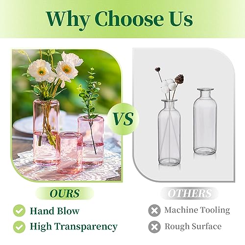 Small Glass Bud Vases for Centerpieces, 12pcs Pink Blown Single Flower Vases, Modern Mini Cylinder Vase Set L676965