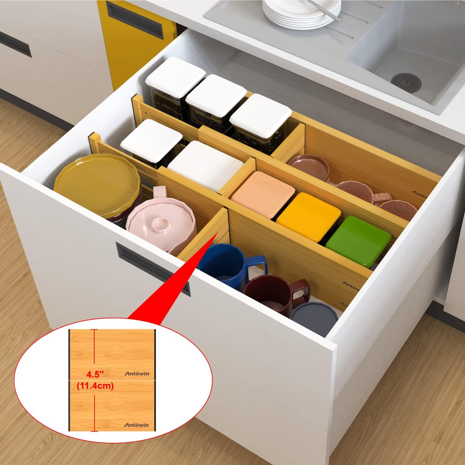 Bamboo Drawer Dividers 16pcs, Expandable 17-22 Inches J8301