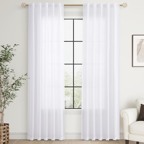 Natural Cream Linen Curtains 90 inch Long 2 Panels Semi Sheer Light Filtering D3435