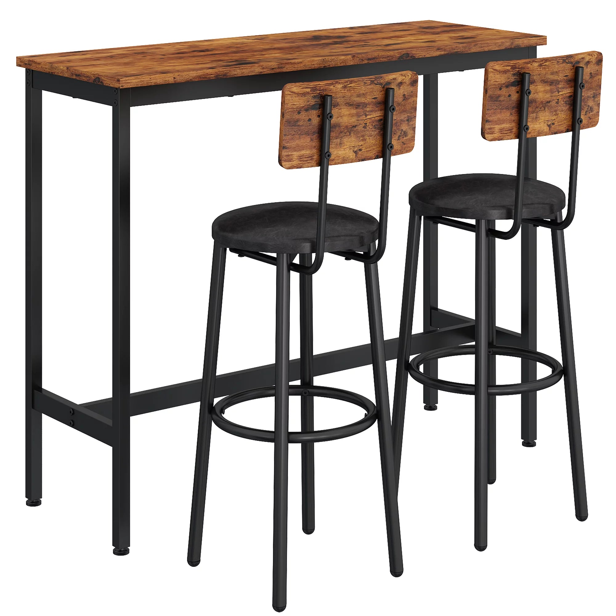 3 Piece Bar Table Set with 2 Stools, Rustic Brown M1260