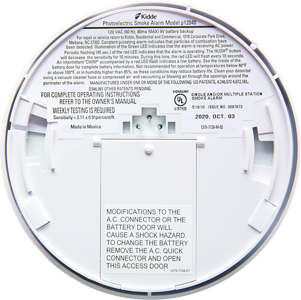 Hardwired Smoke Detector with Battery Backup, Photoelectric Alarm V6303