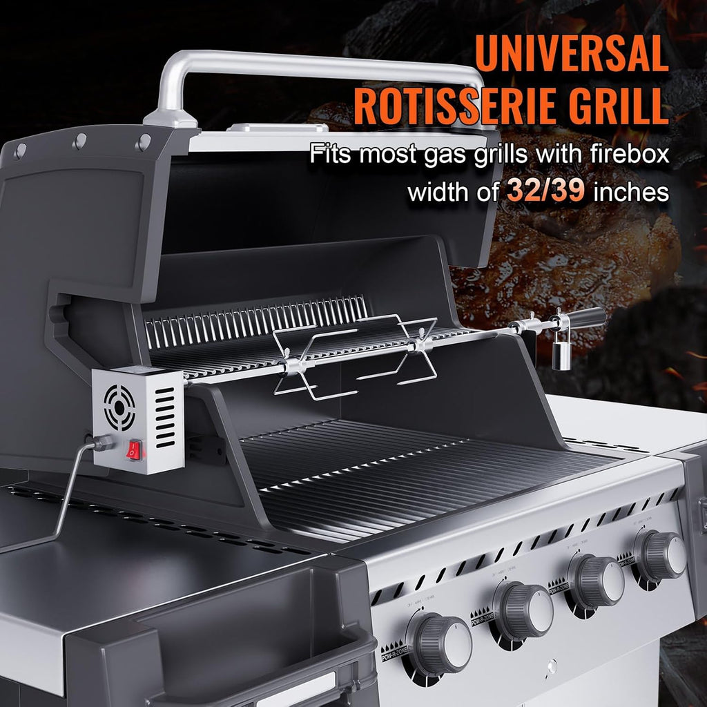 Stainless Steel Grill Rotisserie Kit with Motor, 32-Inch Spit Rod T981