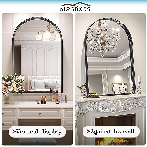 Arched Wall Mirror for Bathroom, Black Metal Frame K625466
