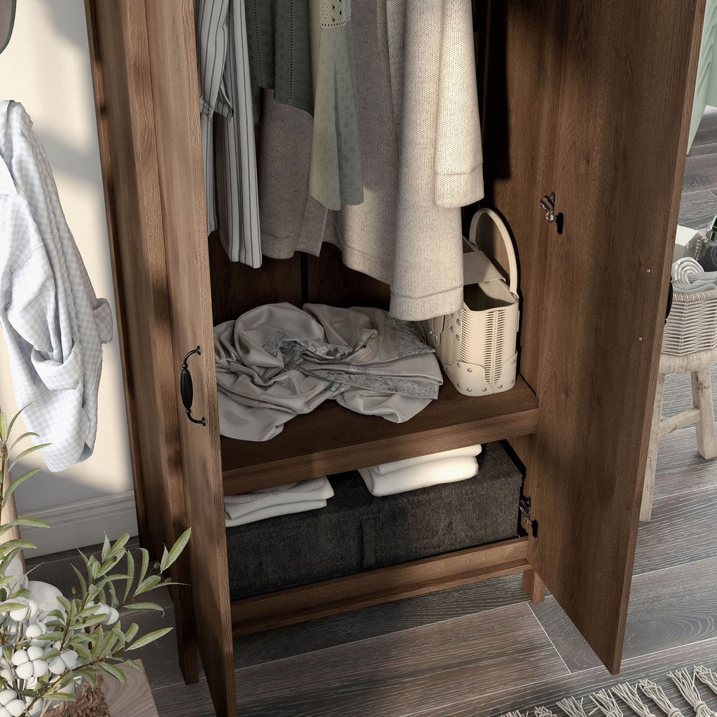 Rustic Distressed Walnut Double-door Wardrobe Closet with Shelves B925