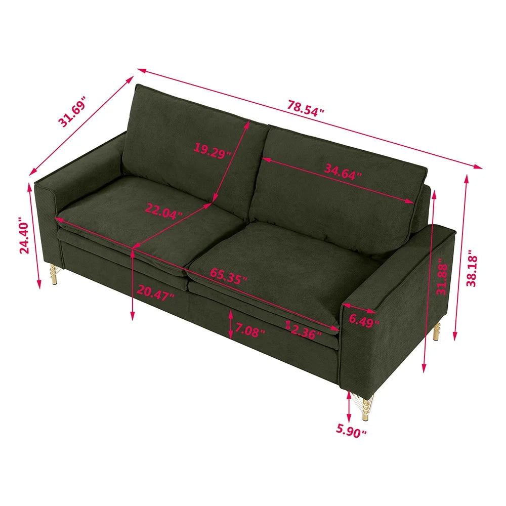 Mid-Century 2-Seat Loveseat Couch with Cotton Linen Fabric and Metal Legs E893101