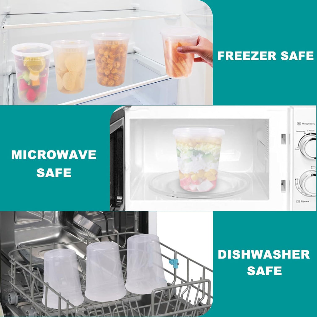 50 Pack 32oz Deli Containers with Airtight Lids, Leakproof Clear Food Storage S695