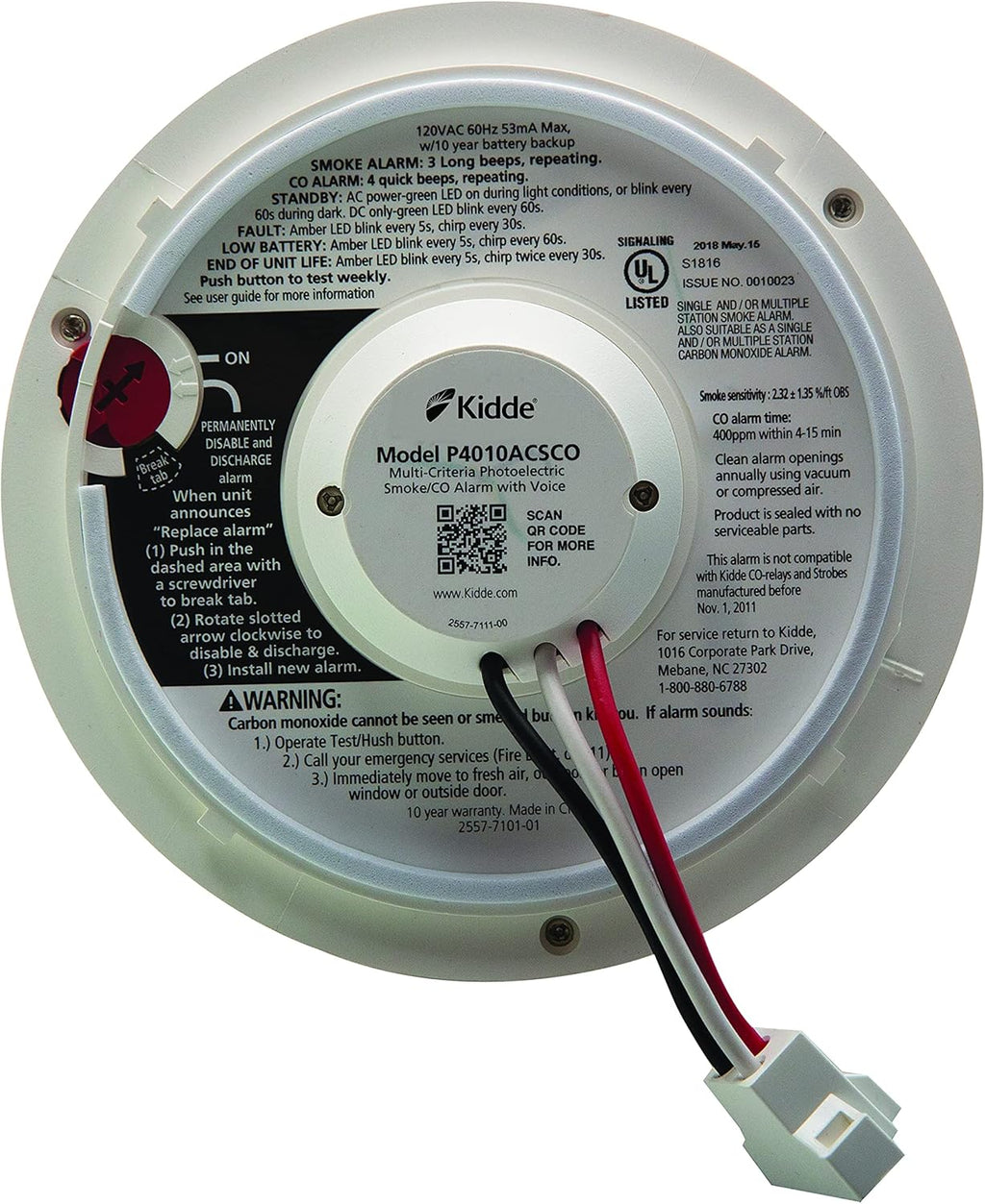 Wireless Hardwired Smoke Detector with 10-Year Battery Backup and Voice Alerts O1609