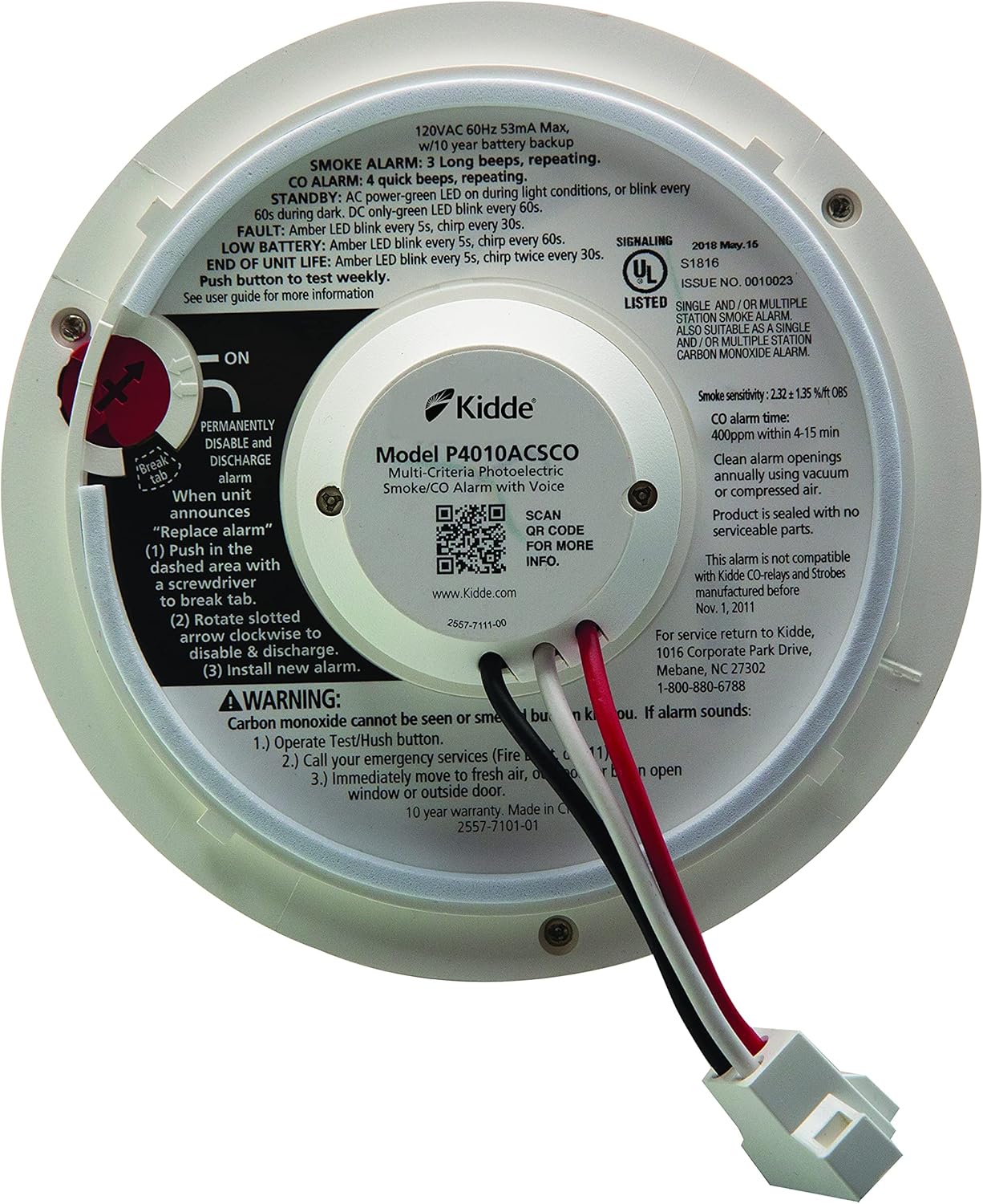Wireless Hardwired Smoke Detector with 10-Year Battery Backup and Voice Alerts O1609
