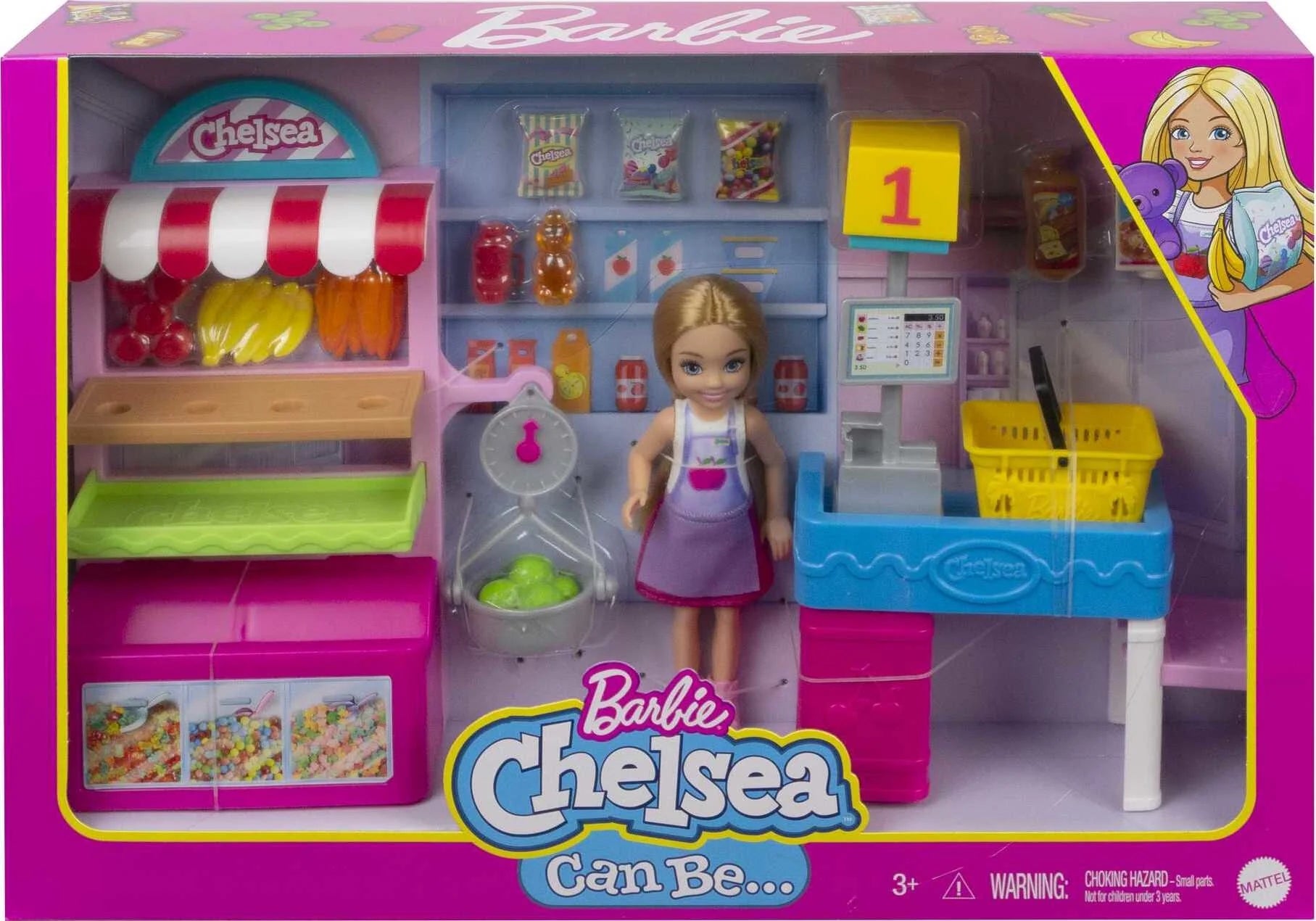 Chelsea Snack Stand Playset with Blonde Doll & 15 Grocery Accessories V727