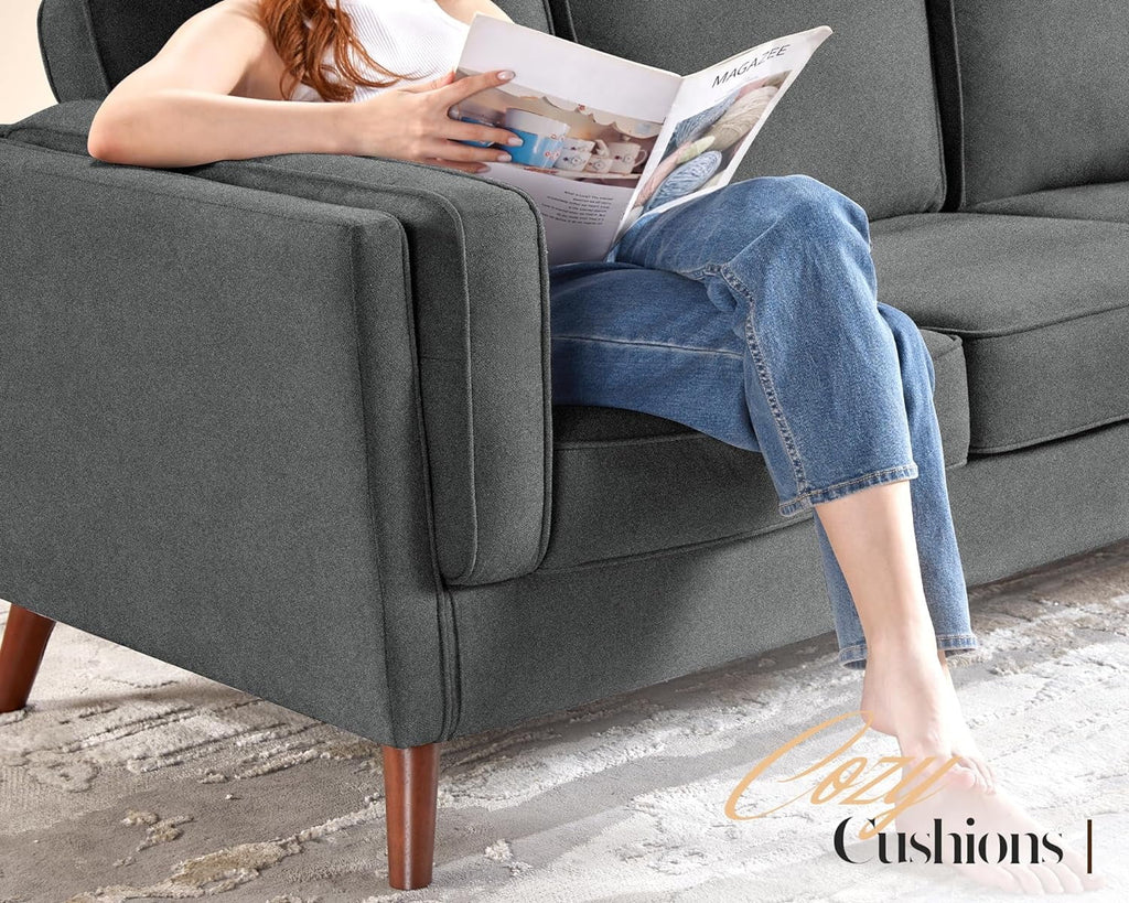 Modern Sofa with Embedded Arm Pillow, Dark Grey, 87 Inch S677743